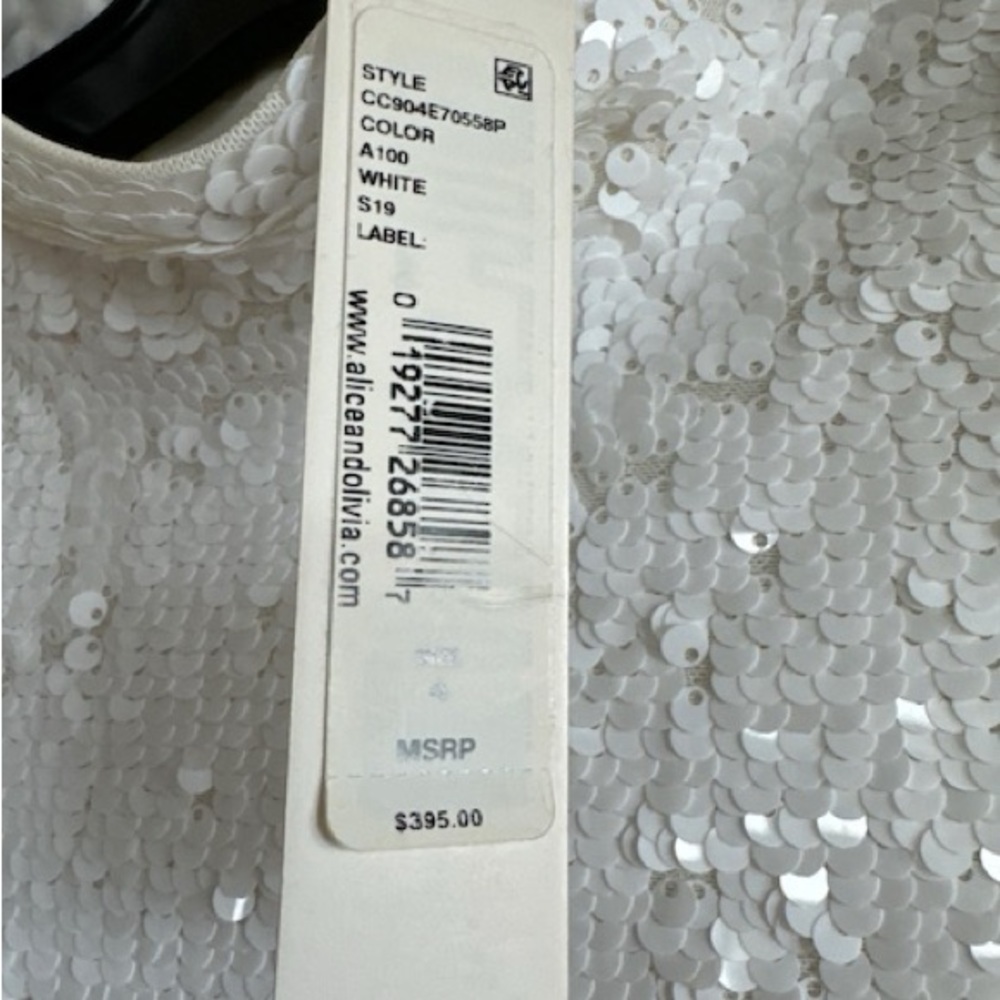 New white solid sequin dress